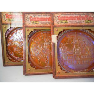 Indiana Glass Co. 3 Gold Carnival Glass plates Bicentennial Commemorative collec